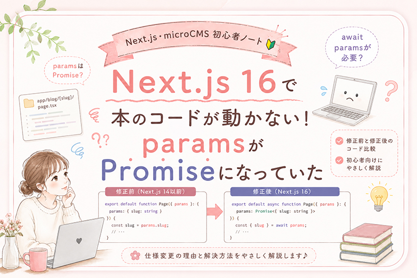 Next.js16で本のコードが動かない！paramsがPromiseになっていた